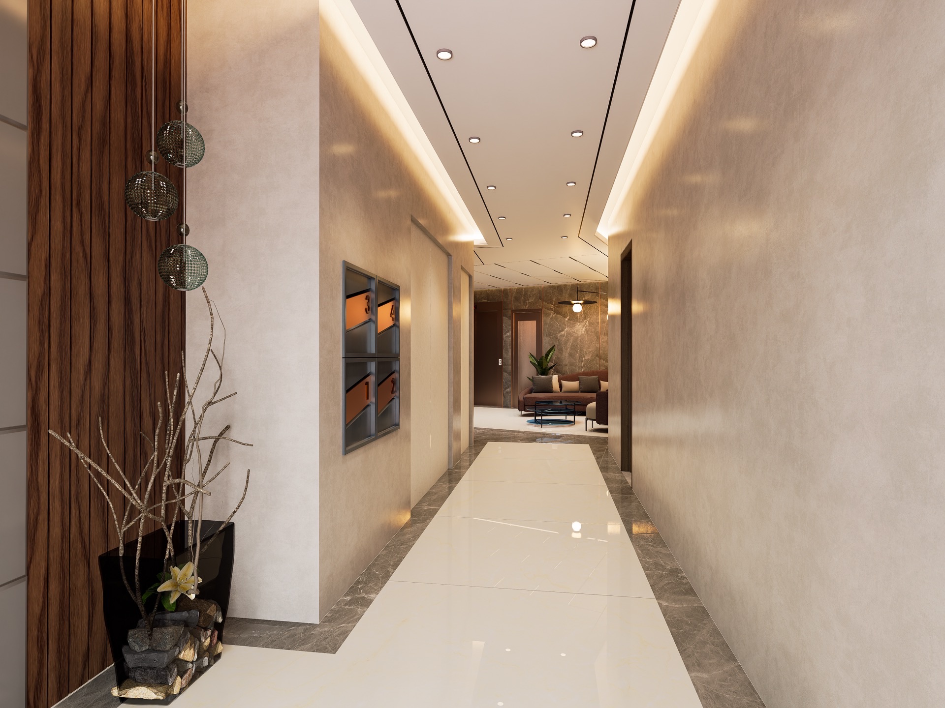 MH Grande 28 — Hall de entrada con buzones