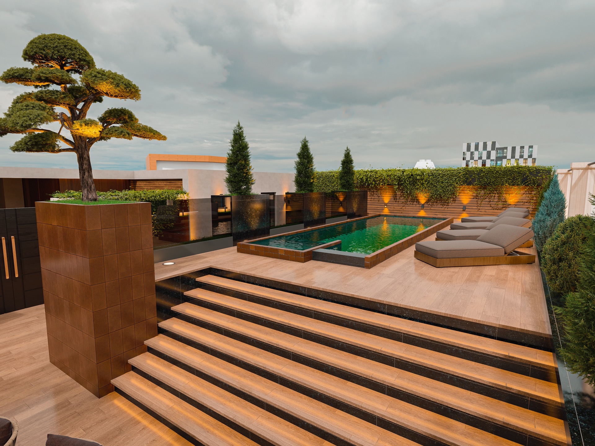 MH Grande 28 — Terraza rooftop con zona de descanso