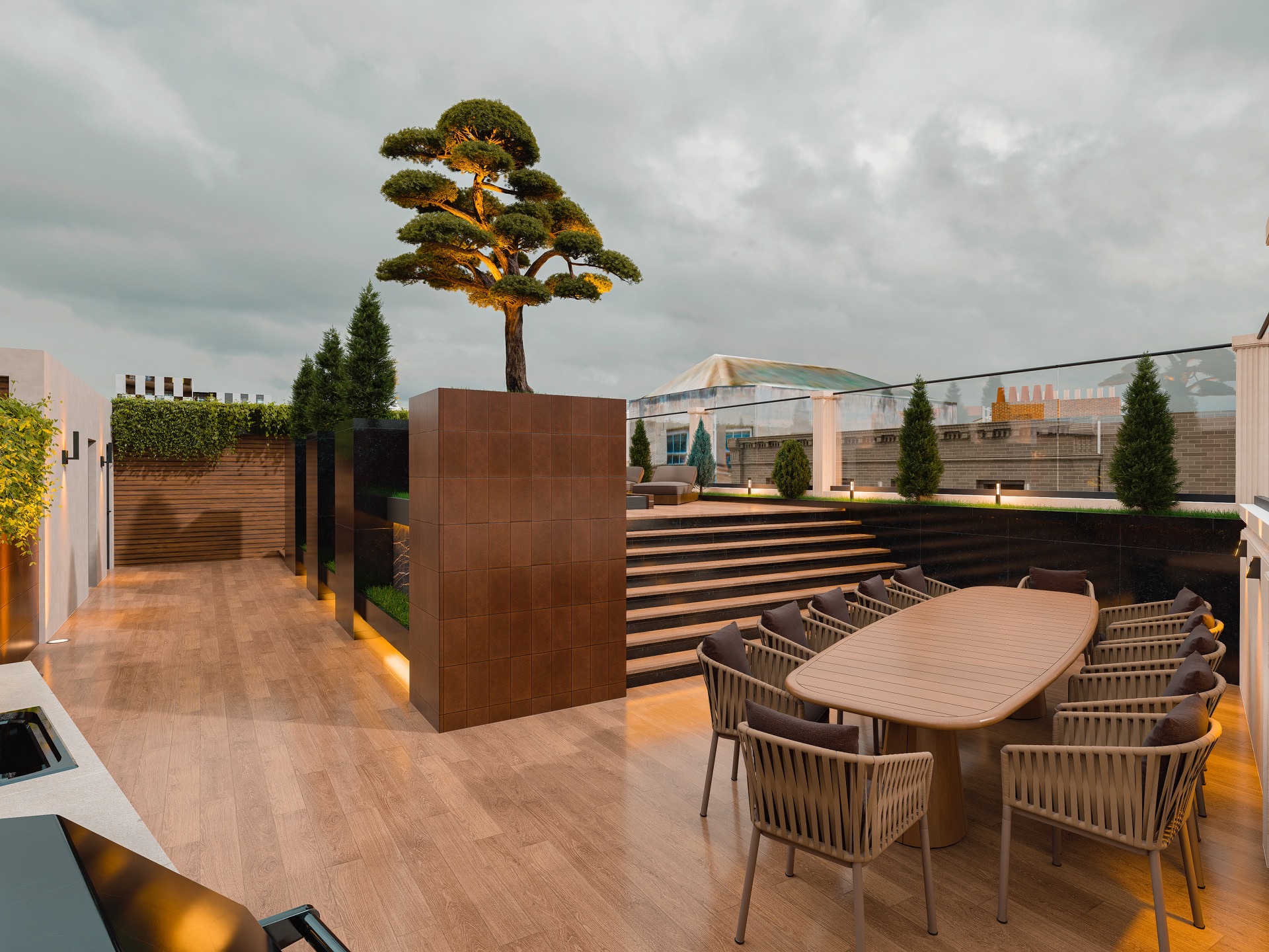 MH Grande 28 — Rooftop con vegetación y pérgola