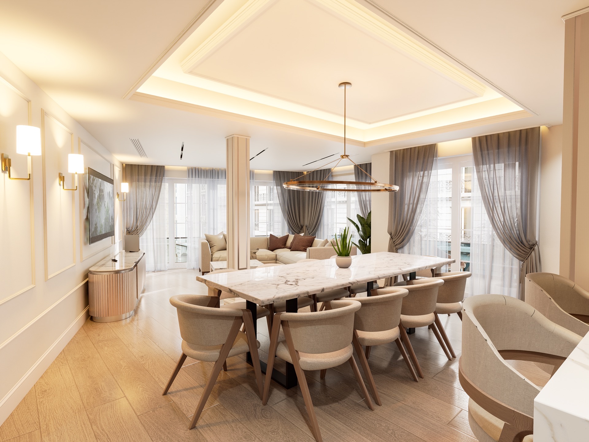MH Grande 28 — Salón con amplios ventanales y luz natural